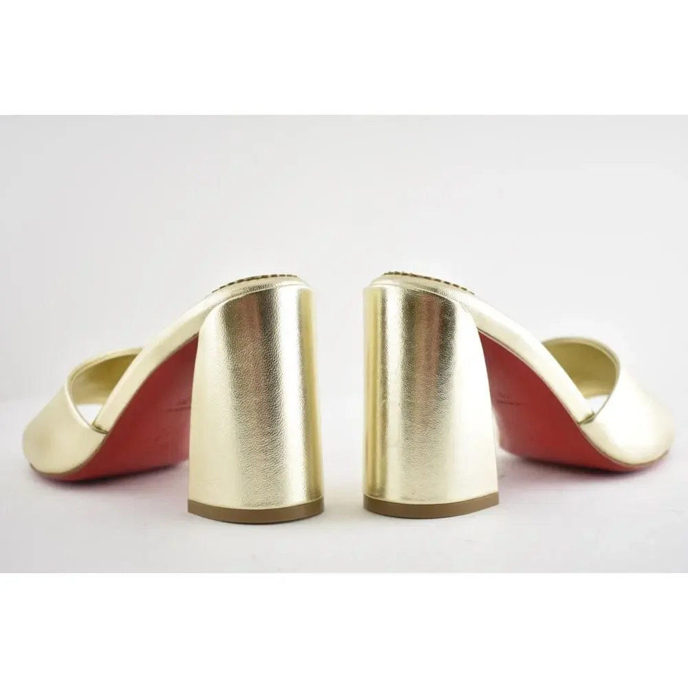 Christian Louboutin Jane Mule 85 Platine Gold Leather Backless Sandal Heel 36